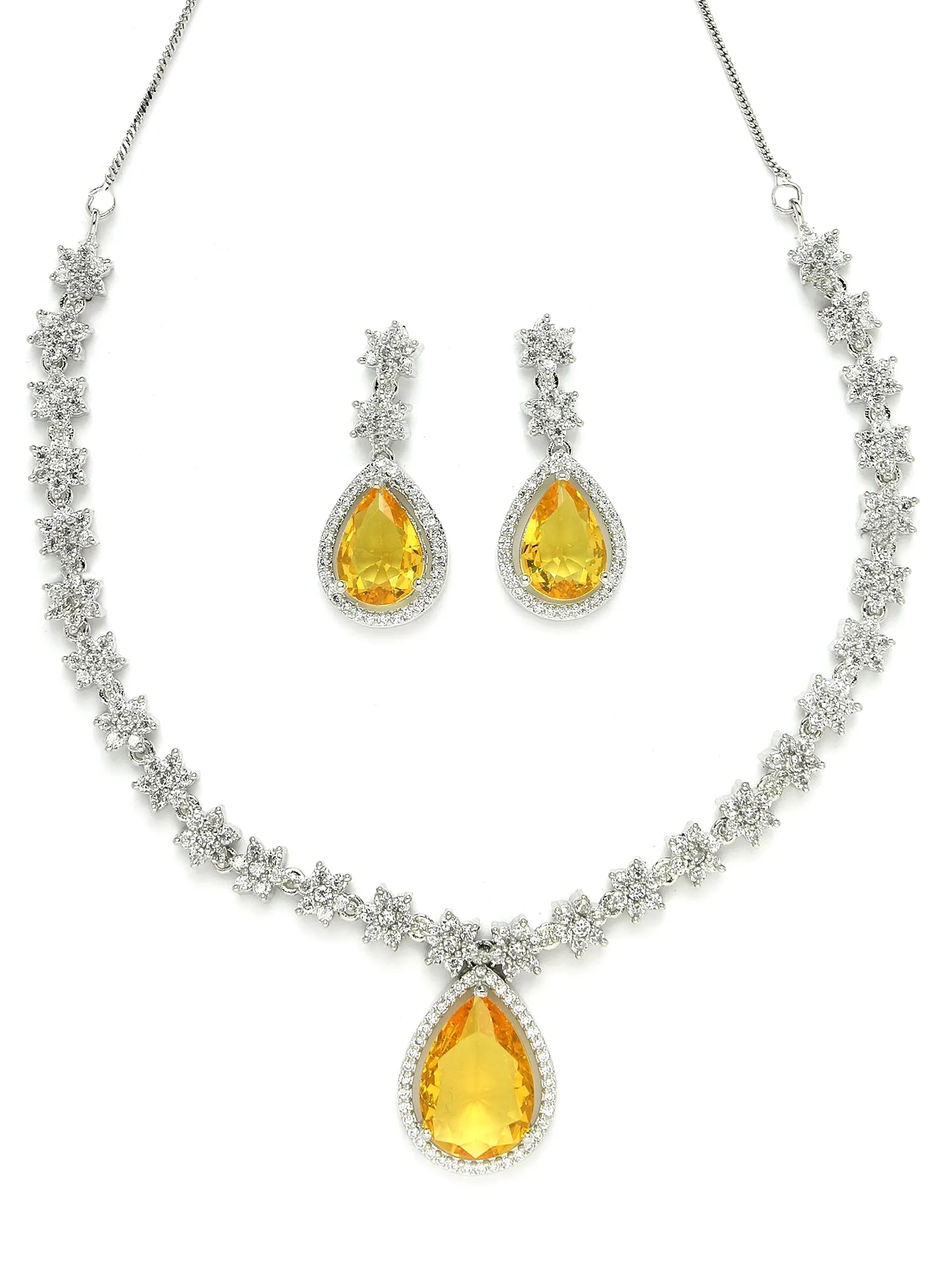Karatcart Elegant Yellow Cubic Zirconia Necklace Set for Women