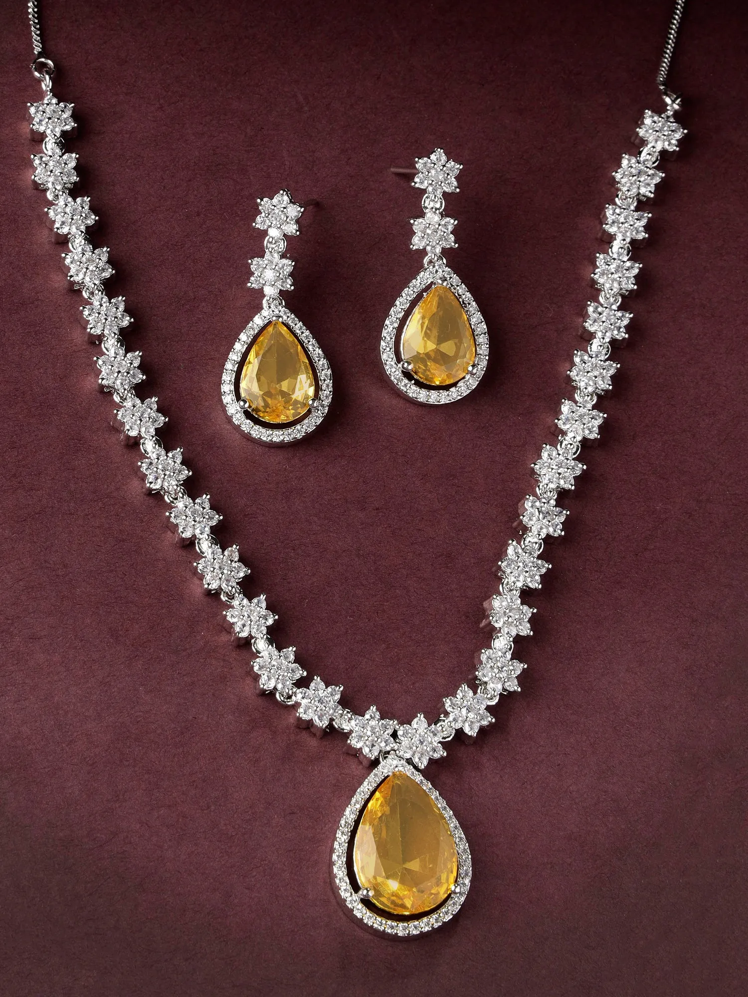 Karatcart Elegant Yellow Cubic Zirconia Necklace Set for Women
