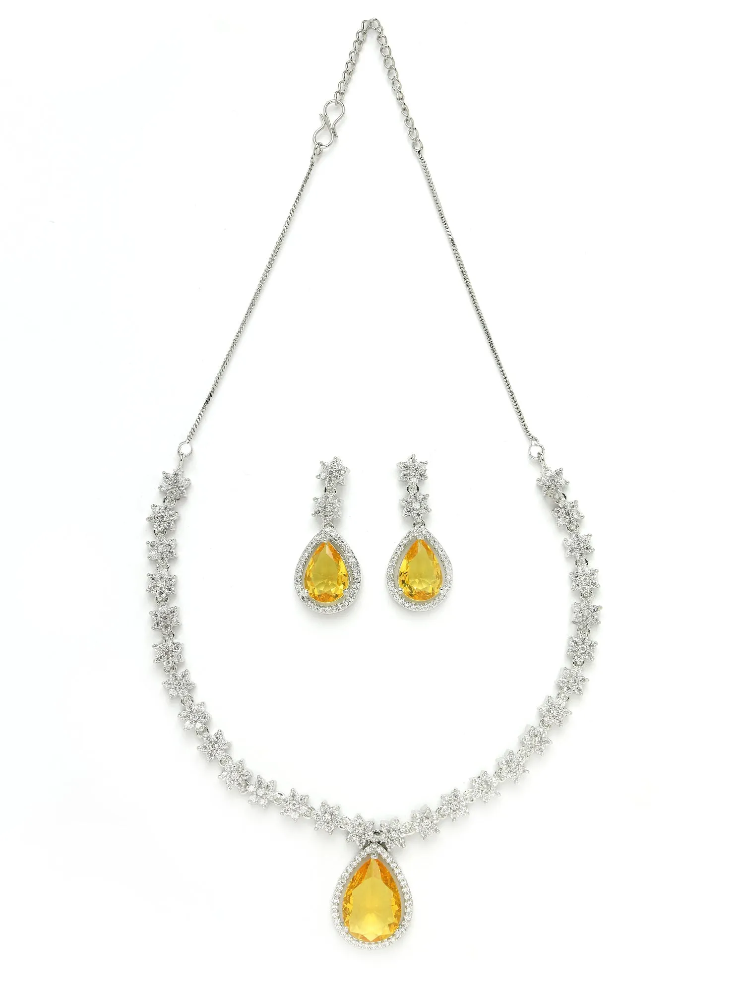 Karatcart Elegant Yellow Cubic Zirconia Necklace Set for Women