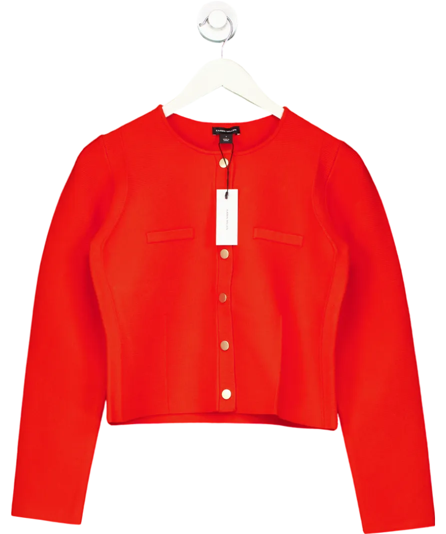 Karen Millen Orange Long Sleeve Pocket Detailed Knitted Jacket UK S