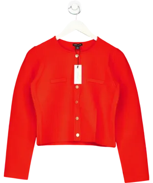 Karen Millen Orange Long Sleeve Pocket Detailed Knitted Jacket UK S