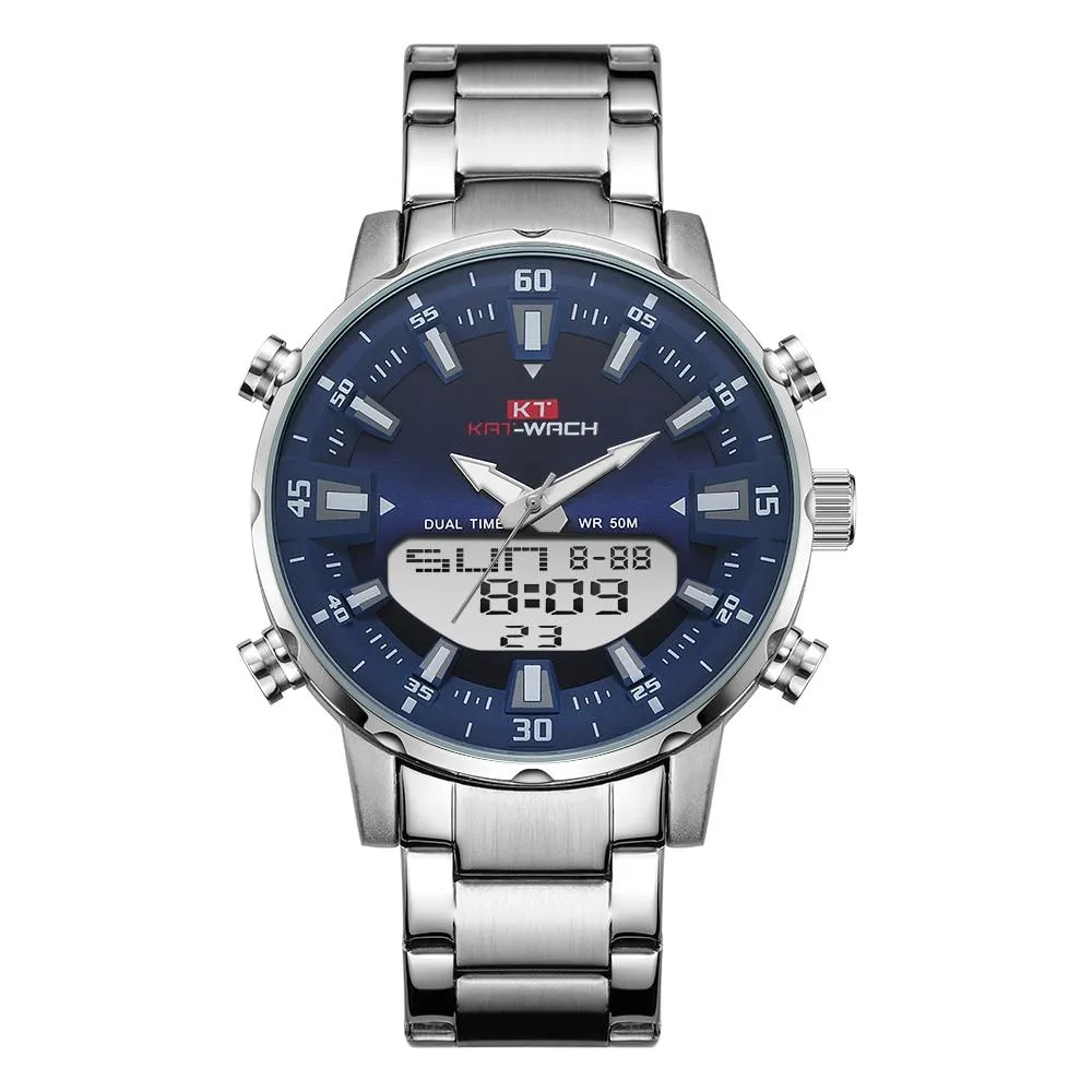 KAT - Dual Display Waterproof 3D Dial Analog Digital Quartz watch