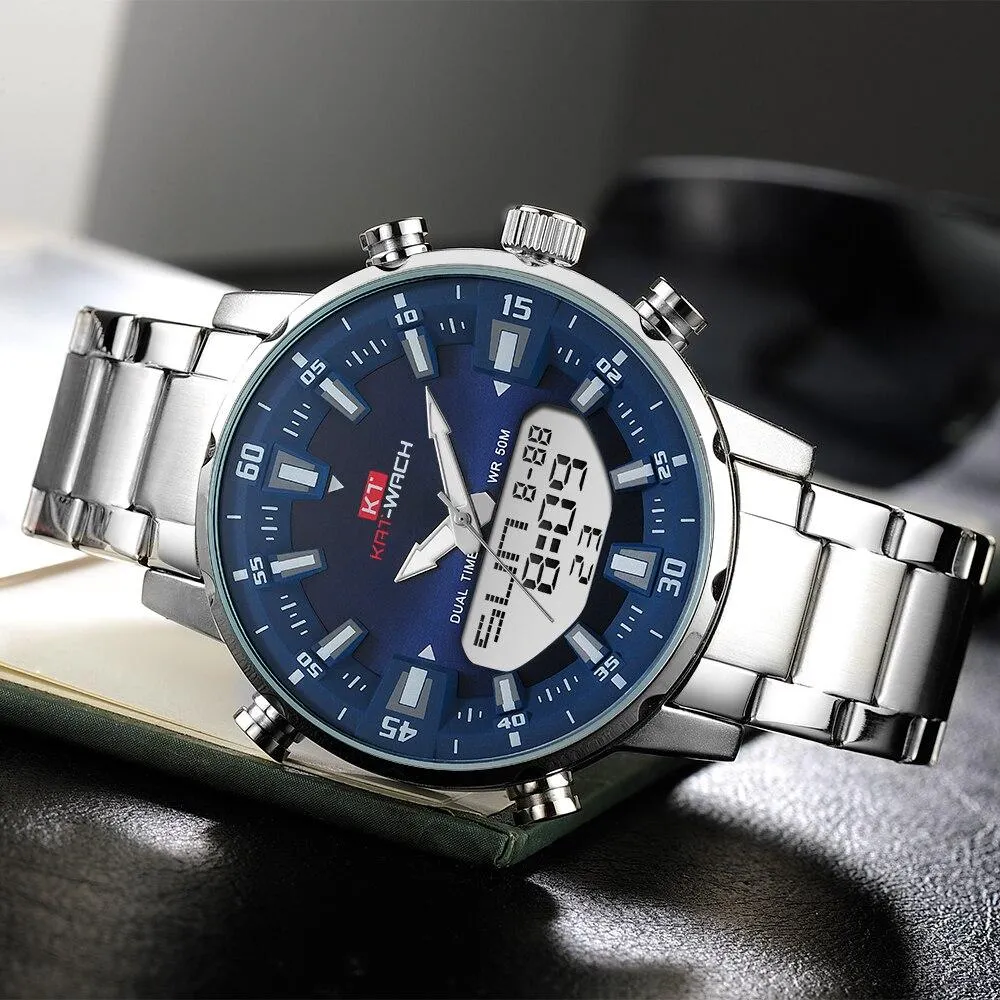KAT - Dual Display Waterproof 3D Dial Analog Digital Quartz watch