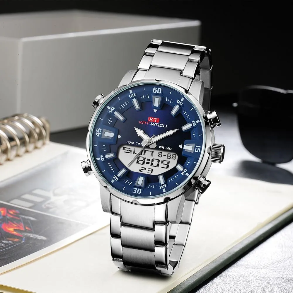 KAT - Dual Display Waterproof 3D Dial Analog Digital Quartz watch