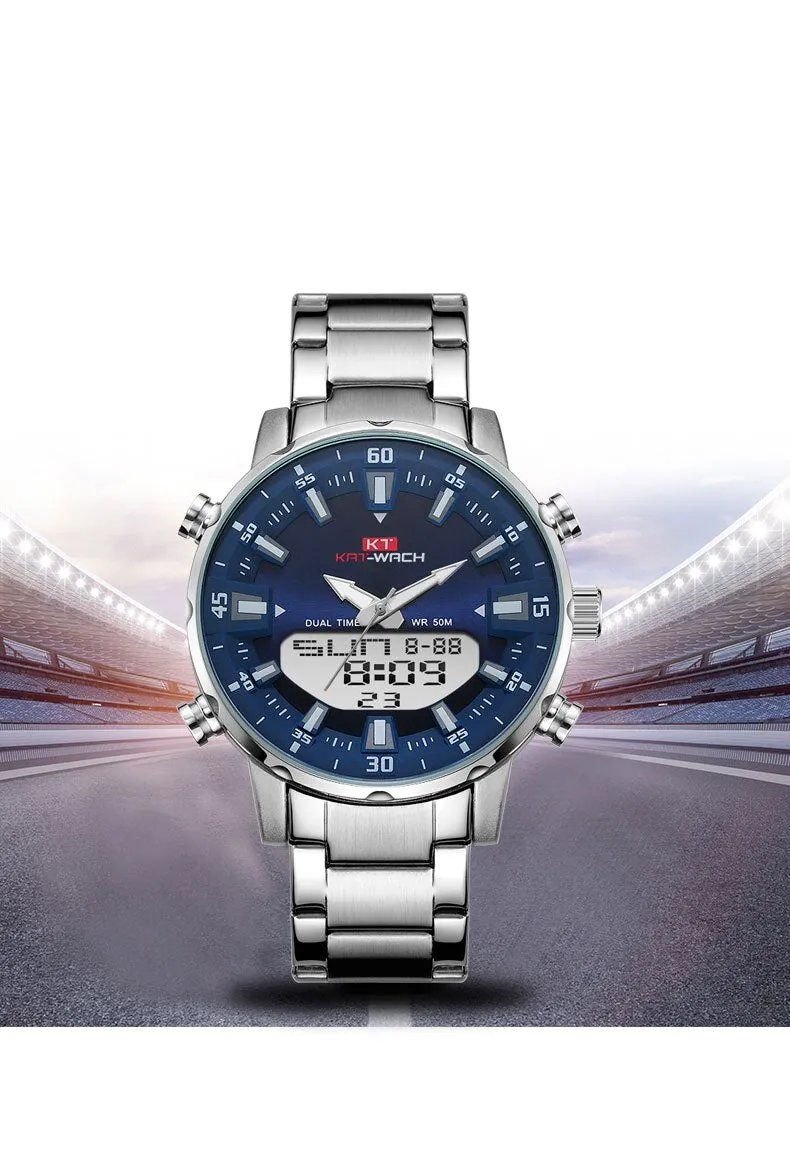 KAT - Dual Display Waterproof 3D Dial Analog Digital Quartz watch