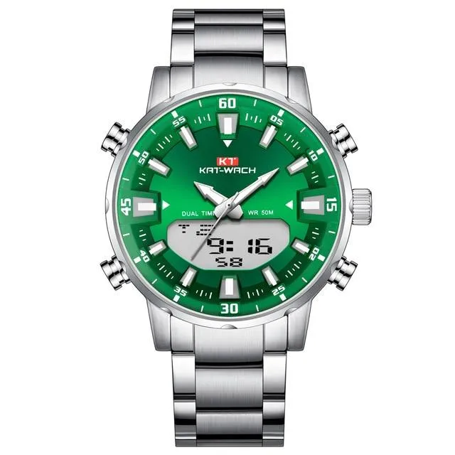 KAT - Dual Display Waterproof 3D Dial Analog Digital Quartz watch
