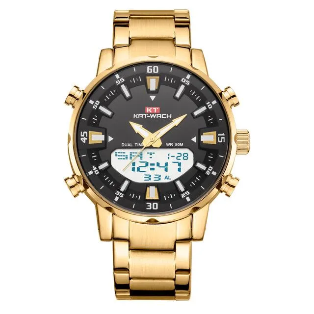 KAT - Dual Display Waterproof 3D Dial Analog Digital Quartz watch