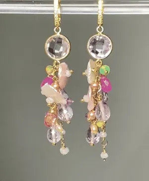 Keishi Pearl Pastel Pink Lavender Cascade Wedding Earrings