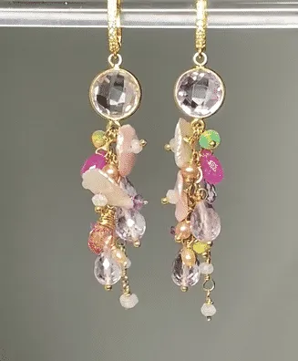 Keishi Pearl Pastel Pink Lavender Cascade Wedding Earrings