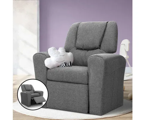 Kids Recliner Chair Grey Linen Soft Sofa Lounge Couch Children Armchair