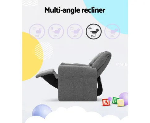 Kids Recliner Chair Grey Linen Soft Sofa Lounge Couch Children Armchair