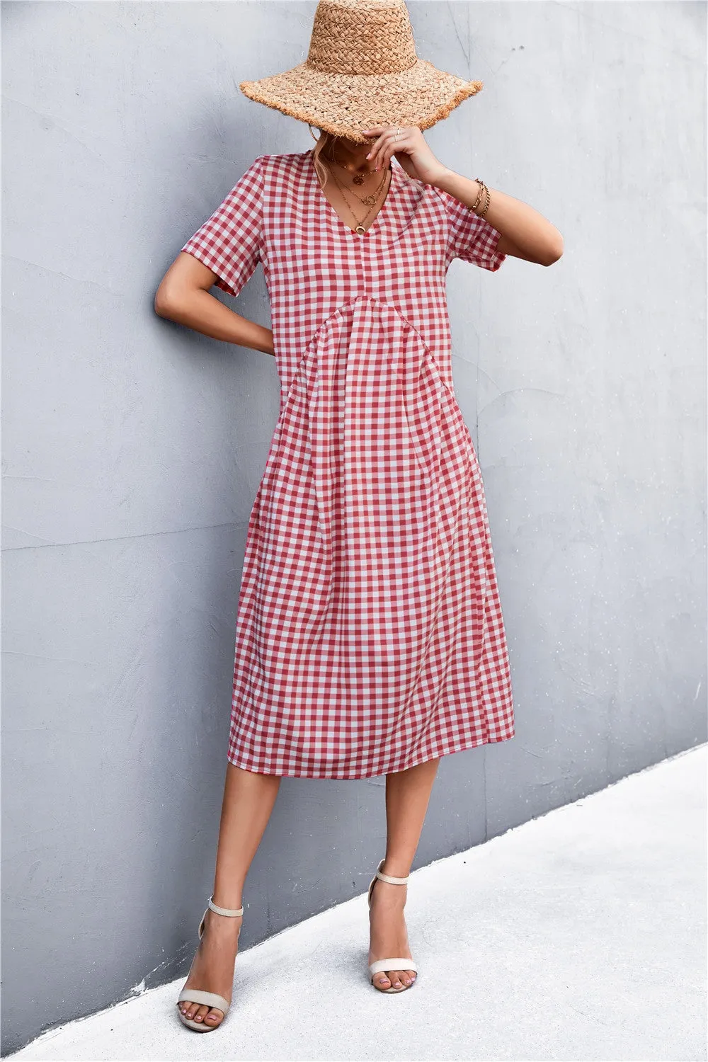 Killian Plaid V-Neck Short Sleeve Dress