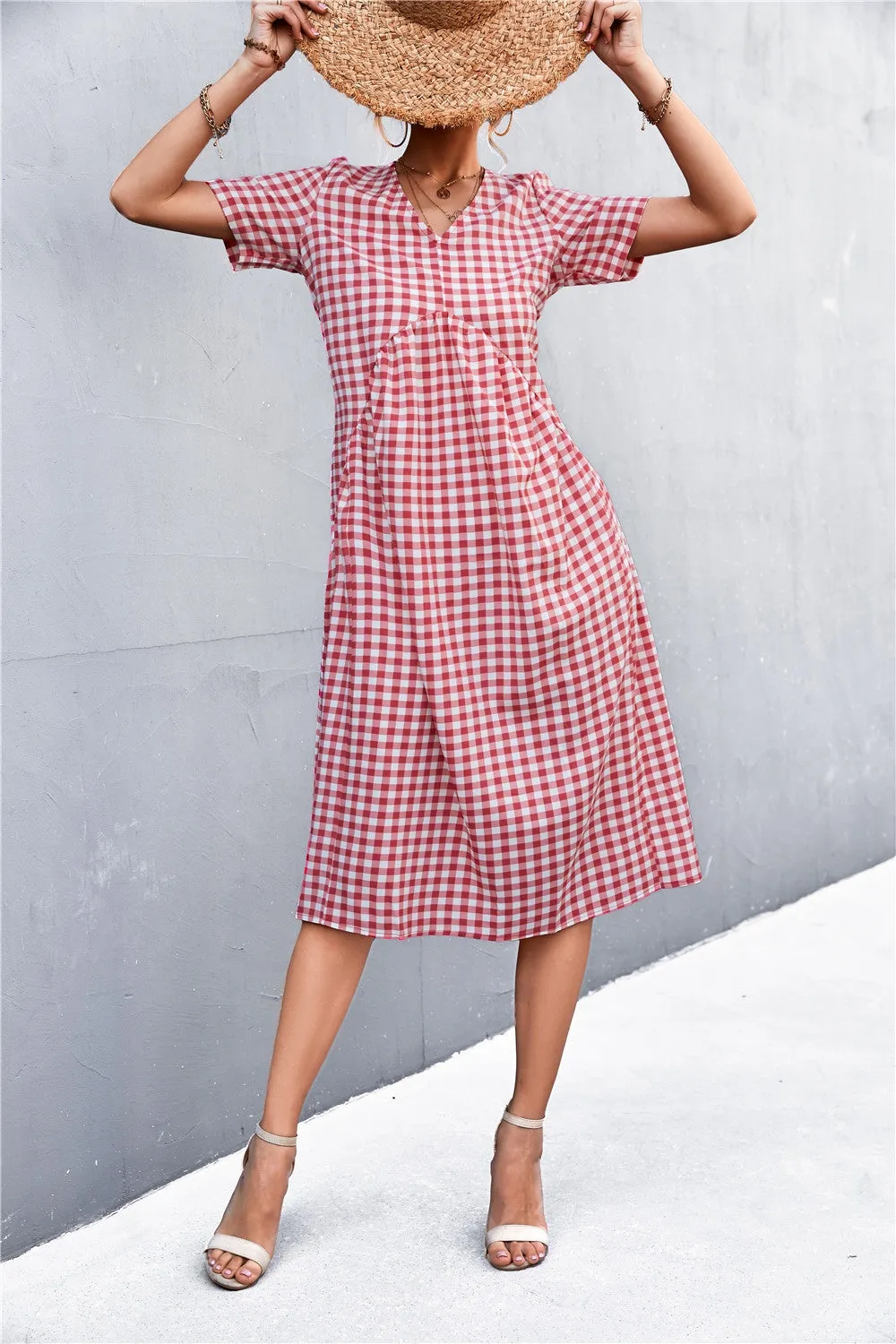Killian Plaid V-Neck Short Sleeve Dress
