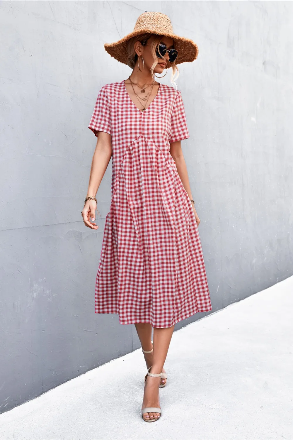 Killian Plaid V-Neck Short Sleeve Dress