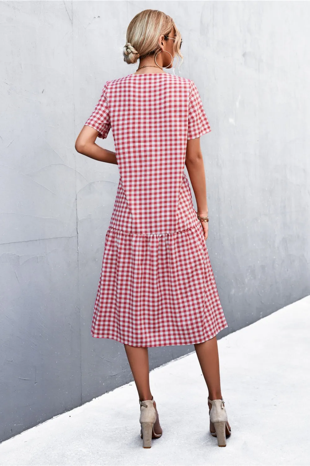 Killian Plaid V-Neck Short Sleeve Dress