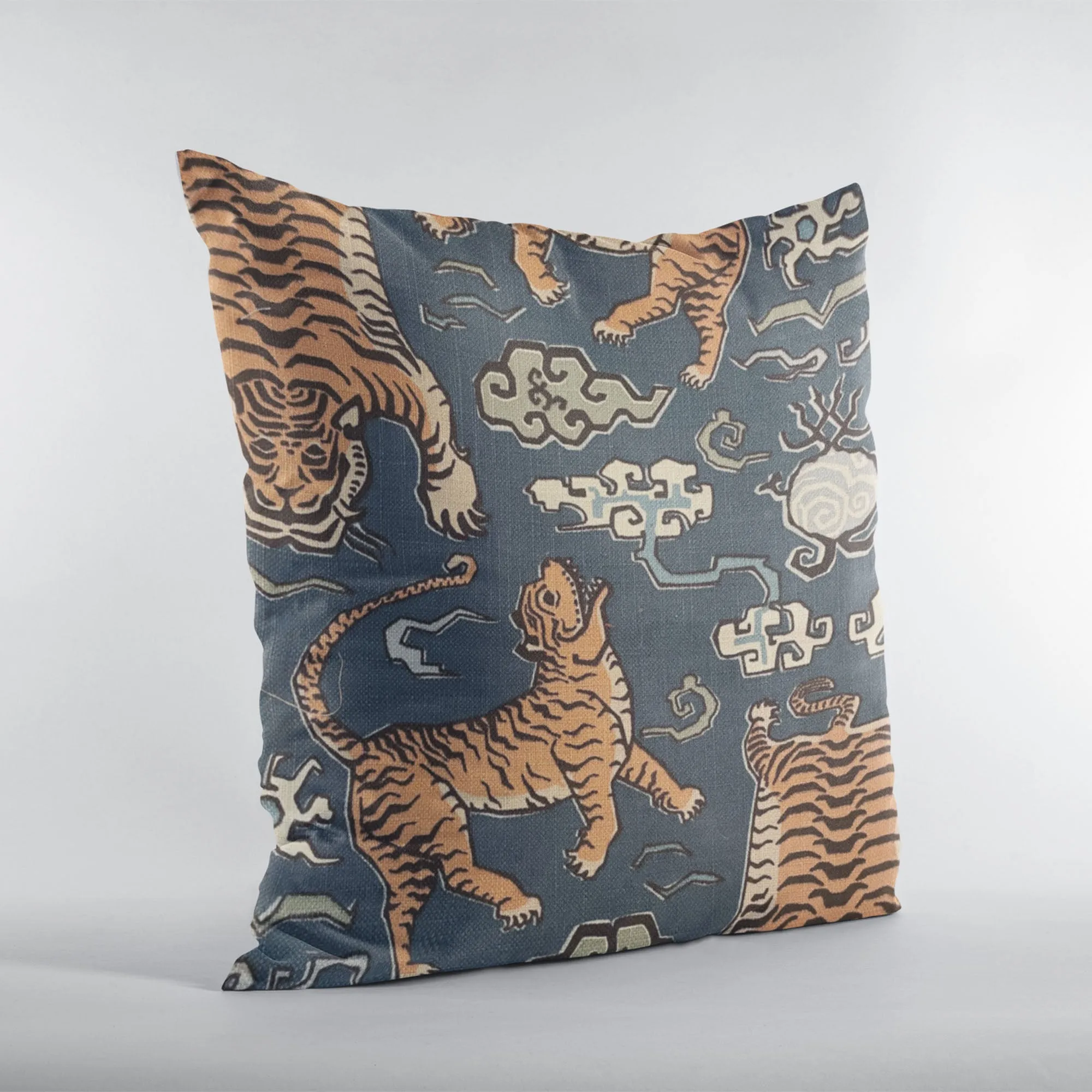 Kimono Tiger Blue and Beige Luxury Throw Pillow