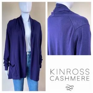 Kinross Cashmere Purple Open Front Knit Cardigan Pocket Size L
