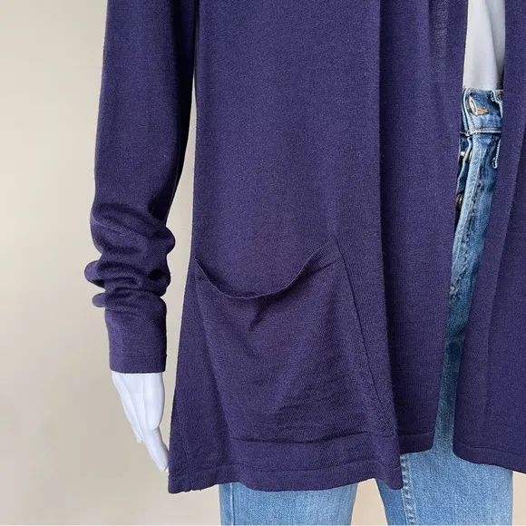 Kinross Cashmere Purple Open Front Knit Cardigan Pocket Size L