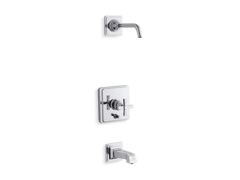 KOHLER K-T13133-3BL Pinstripe Rite-Temp(R) bath and shower trim set with push-button diverter and cross handle, less showerhead