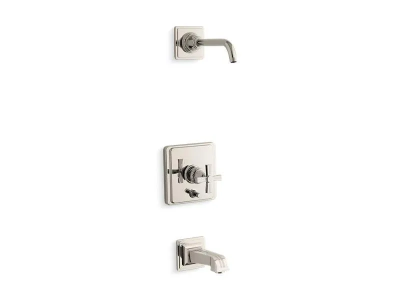 KOHLER K-T13133-3BL Pinstripe Rite-Temp(R) bath and shower trim set with push-button diverter and cross handle, less showerhead