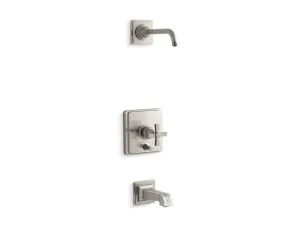KOHLER K-T13133-3BL Pinstripe Rite-Temp(R) bath and shower trim set with push-button diverter and cross handle, less showerhead