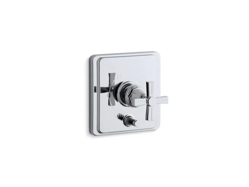 KOHLER K-T98757-3B Pinstripe Rite-Temp(R) pressure-balancing valve trim with diverter and grooved cross handle, valve not included
