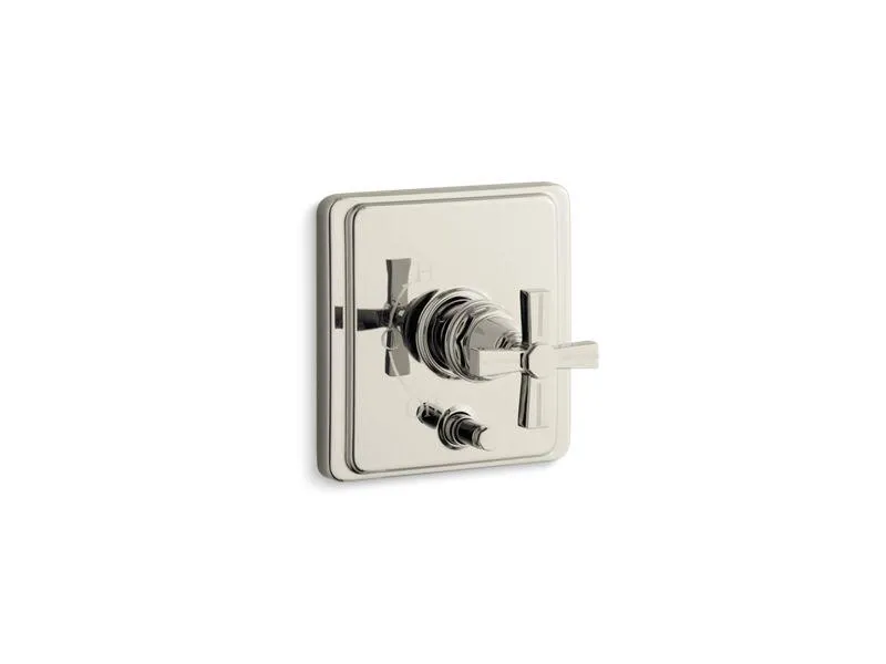 KOHLER K-T98757-3B Pinstripe Rite-Temp(R) pressure-balancing valve trim with diverter and grooved cross handle, valve not included