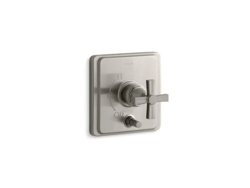 KOHLER K-T98757-3B Pinstripe Rite-Temp(R) pressure-balancing valve trim with diverter and grooved cross handle, valve not included