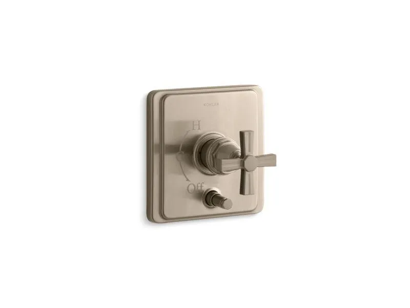 KOHLER K-T98757-3B Pinstripe Rite-Temp(R) pressure-balancing valve trim with diverter and grooved cross handle, valve not included