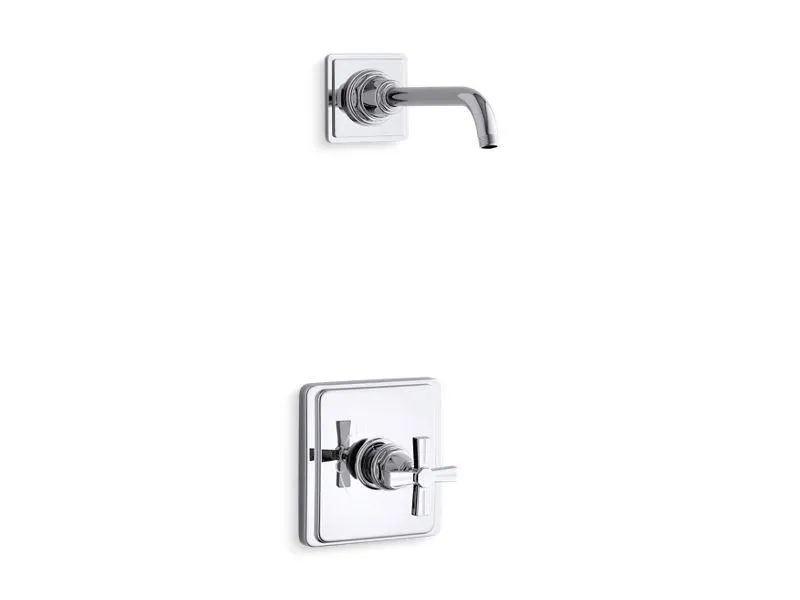 KOHLER K-TLS13134-3B Pinstripe Rite-Temp shower trim set with cross handle, less showerhead