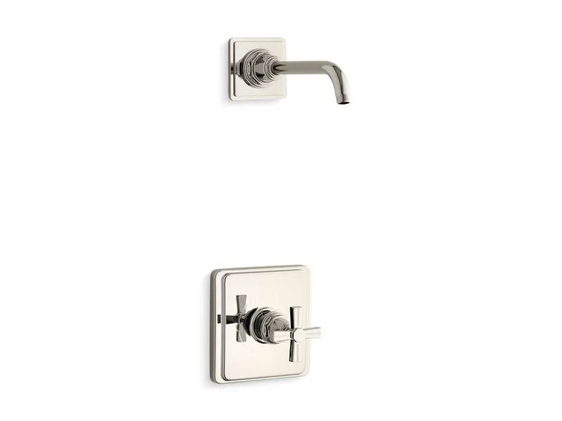 KOHLER K-TLS13134-3B Pinstripe Rite-Temp shower trim set with cross handle, less showerhead