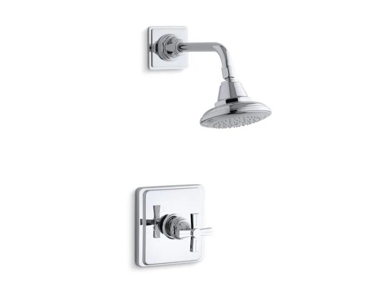KOHLER K-TS13134-3B Pinstripe Rite-Temp shower valve trim with cross handle and 2.5 gpm showerhead