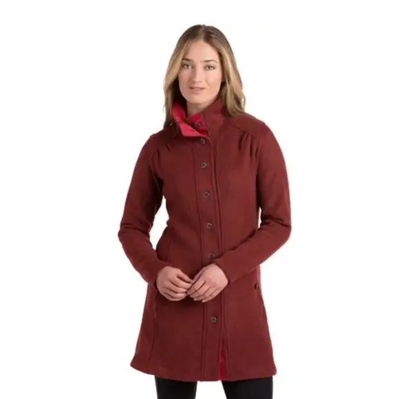 Kuhl Savina Womens SM ALPACA fleece Peacoat Style Sweater jacket in Burnt Sienna