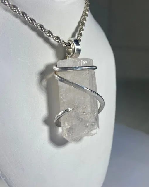 Kunzite Handmade Crystal Pendant Wrapped in Silver