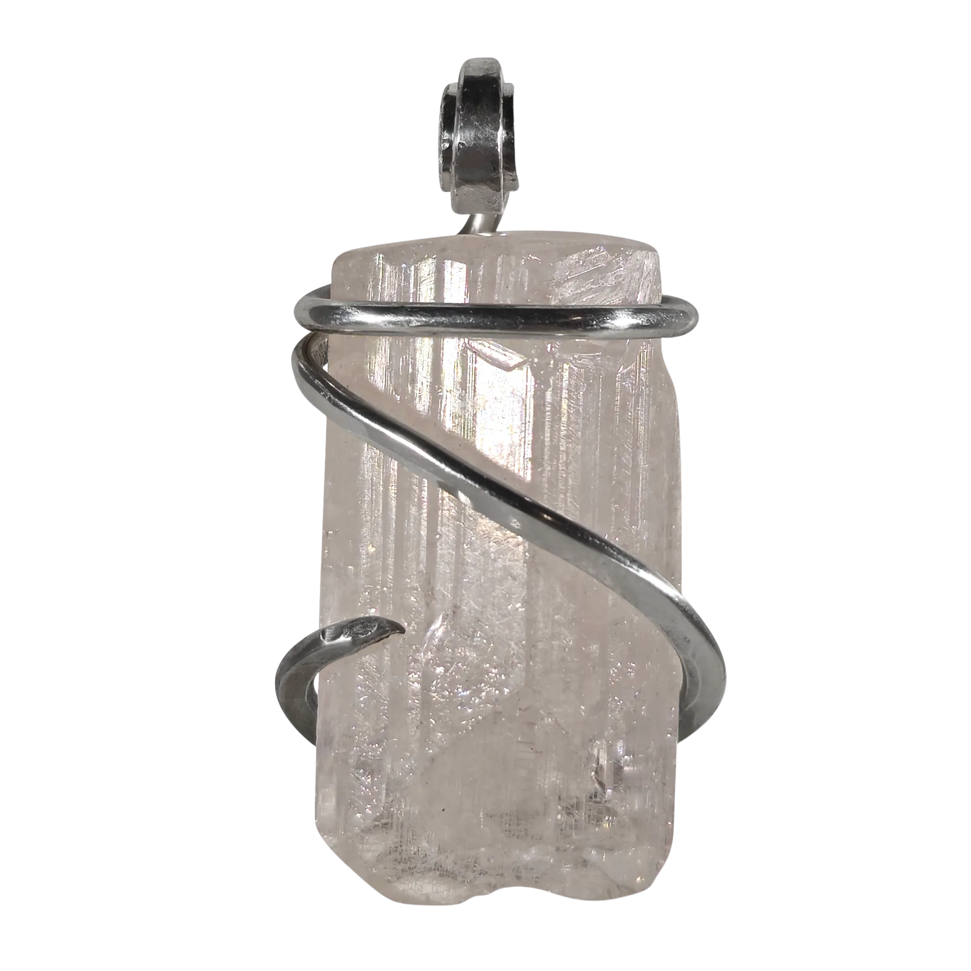 Kunzite Handmade Crystal Pendant Wrapped in Silver