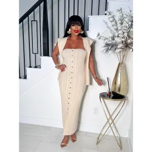 KYLIE 2 PIECE BUTTON DOWN KNIT DRESS (SAND)