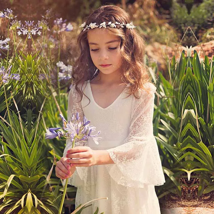 Lace Applique Floor Length Flower Girl Dress Wedding Dress Kids Gown