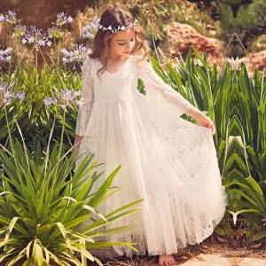 Lace Applique Floor Length Flower Girl Dress Wedding Dress Kids Gown