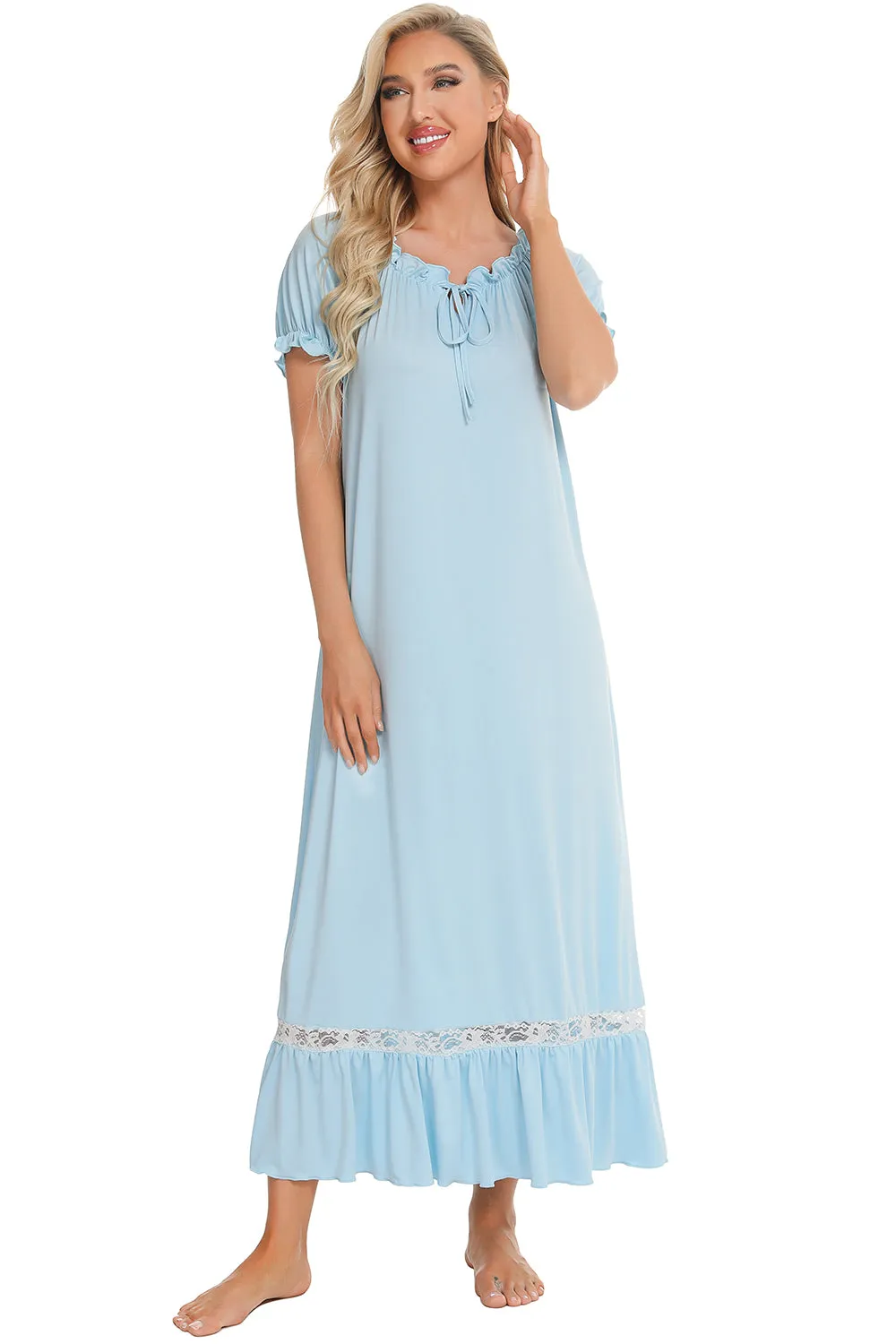 Lace Detail Short Sleeve Lounge Dress