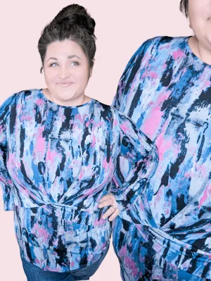 Lachlan Twist Front Long Sleeve in Teal   Pink Paint