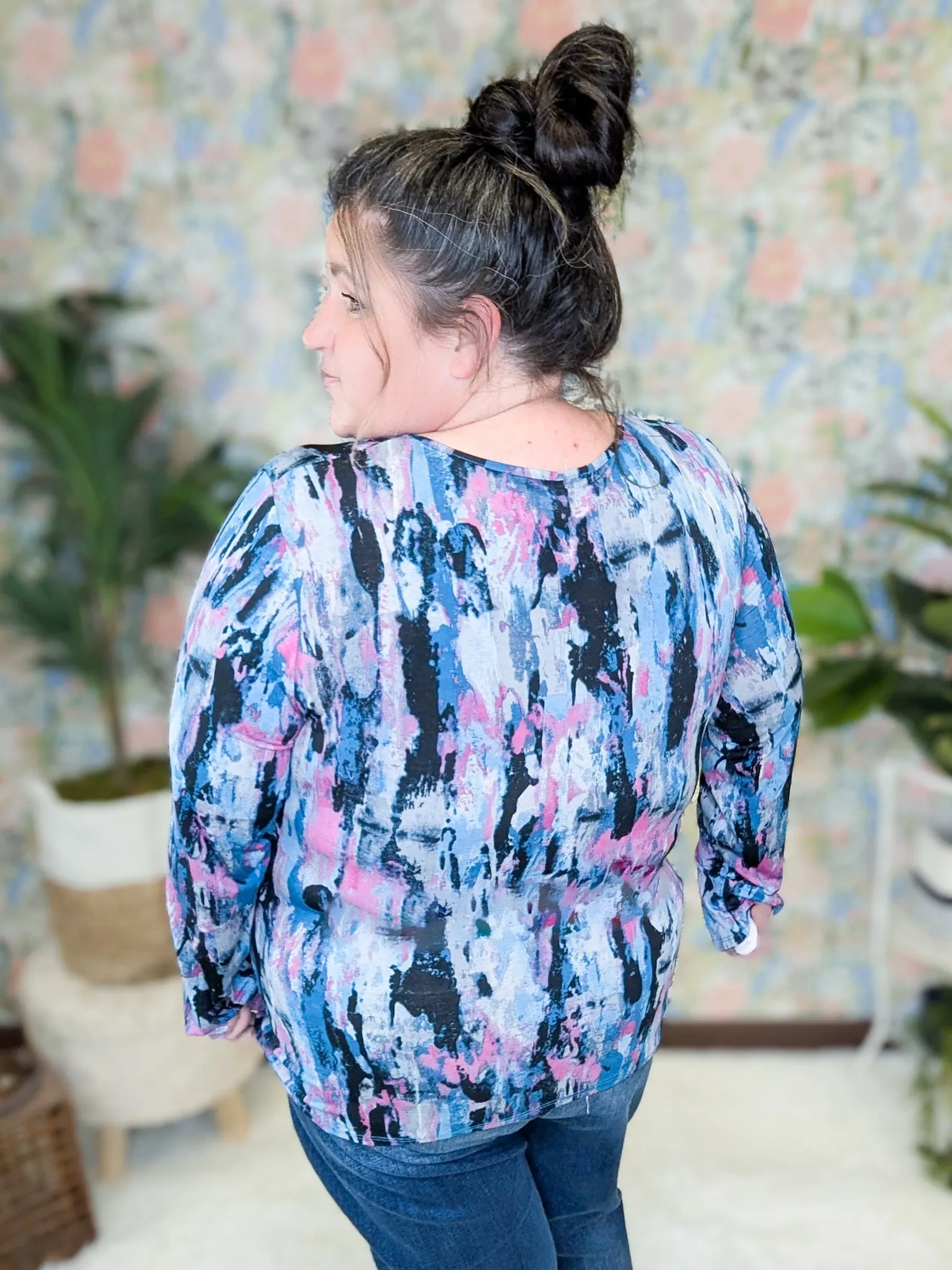 Lachlan Twist Front Long Sleeve in Teal   Pink Paint