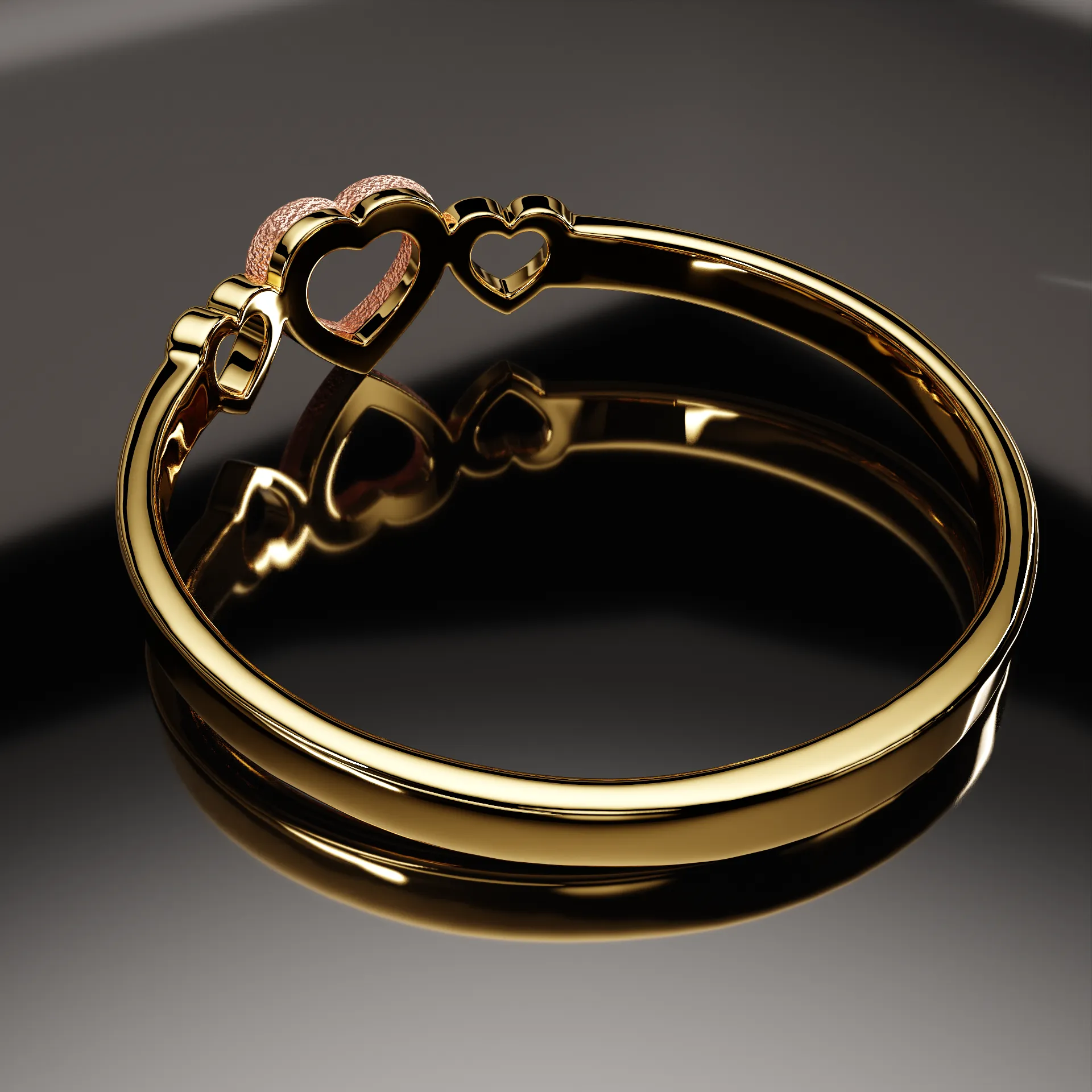 Ladies 14K Yellow and Rose Gold Triple Heart Ring