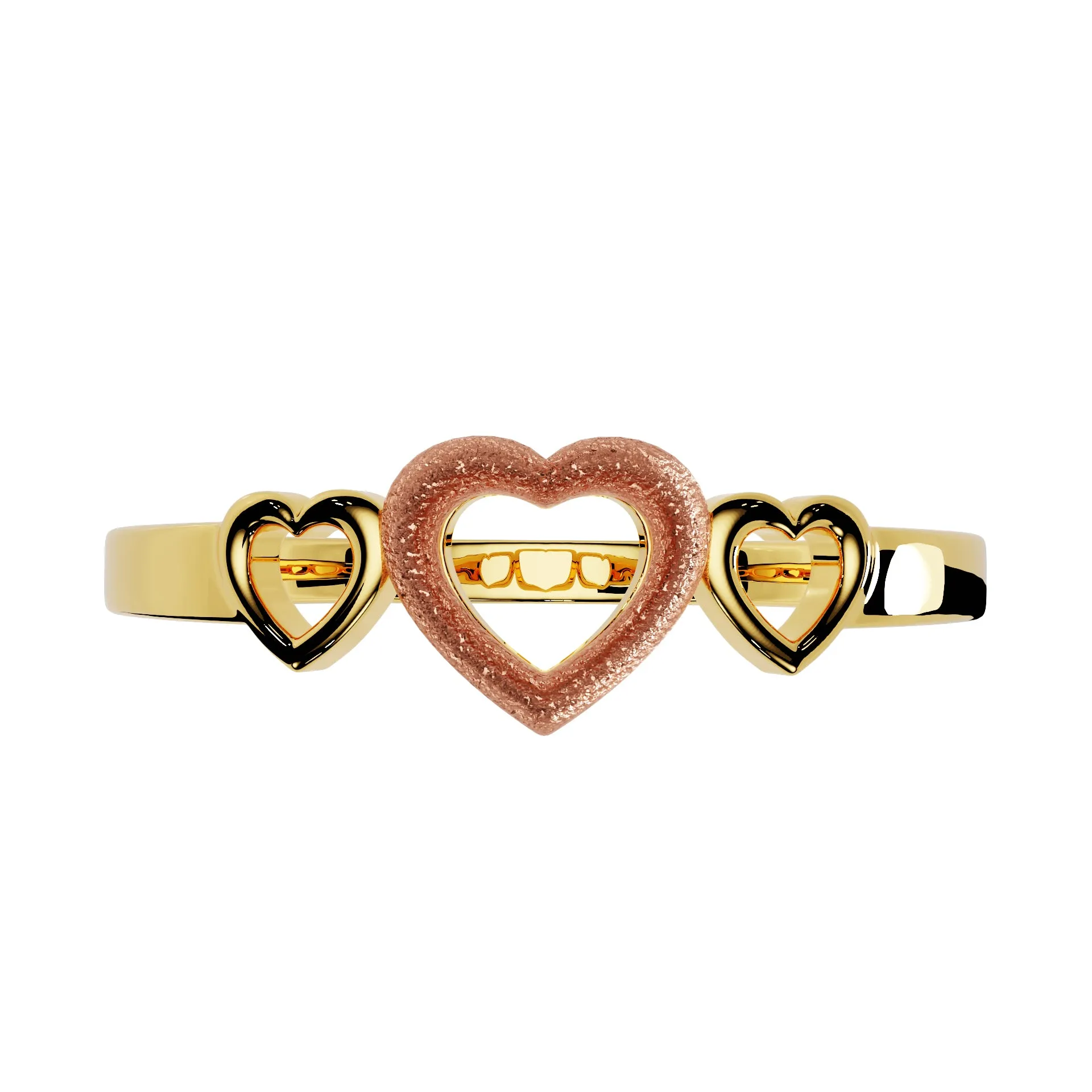 Ladies 14K Yellow and Rose Gold Triple Heart Ring