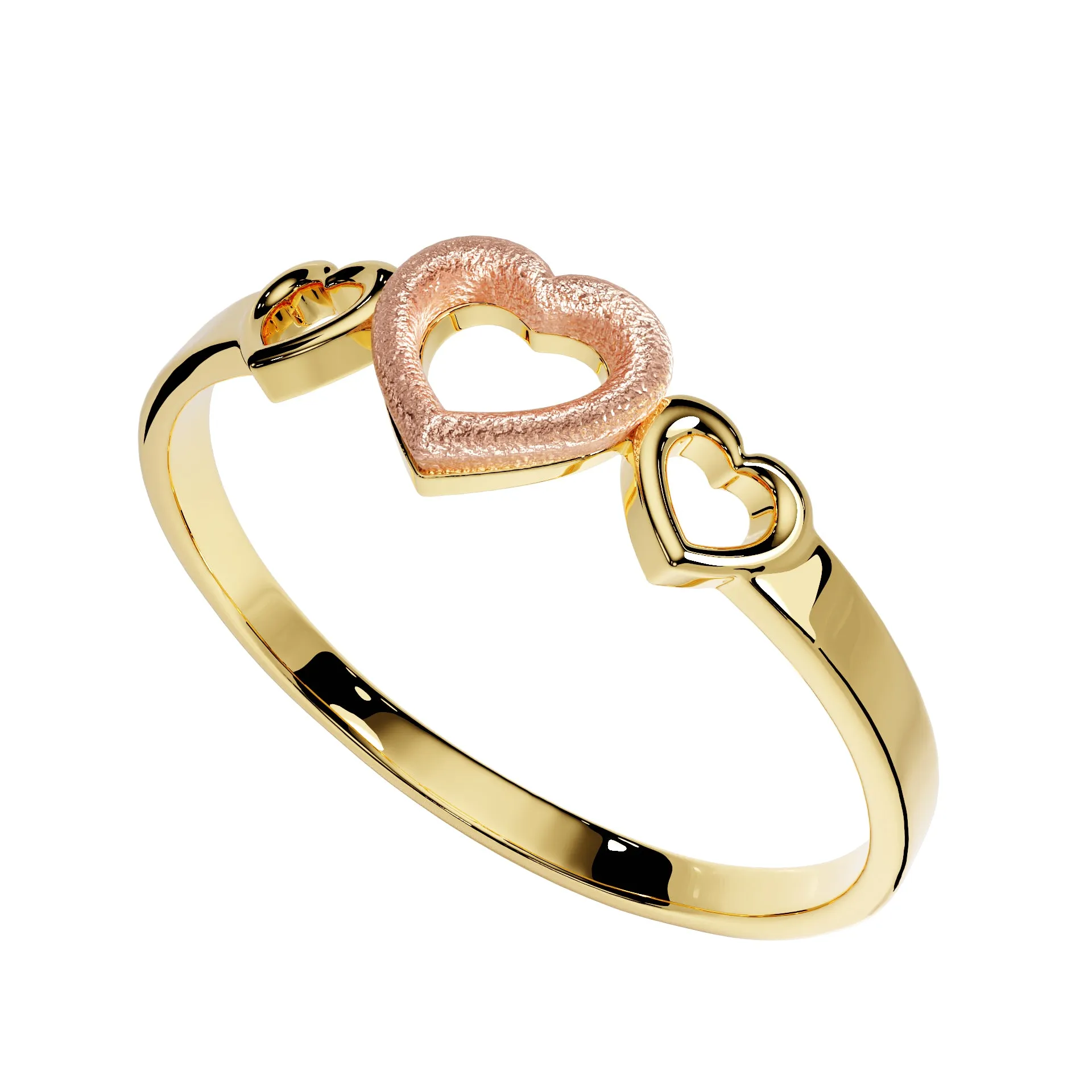 Ladies 14K Yellow and Rose Gold Triple Heart Ring