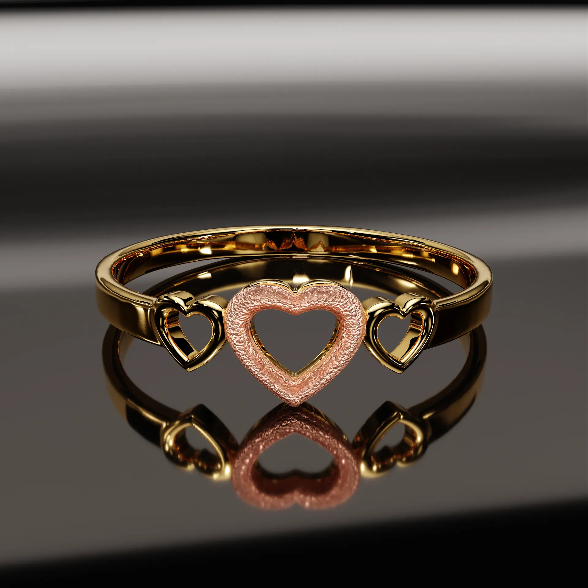 Ladies 14K Yellow and Rose Gold Triple Heart Ring