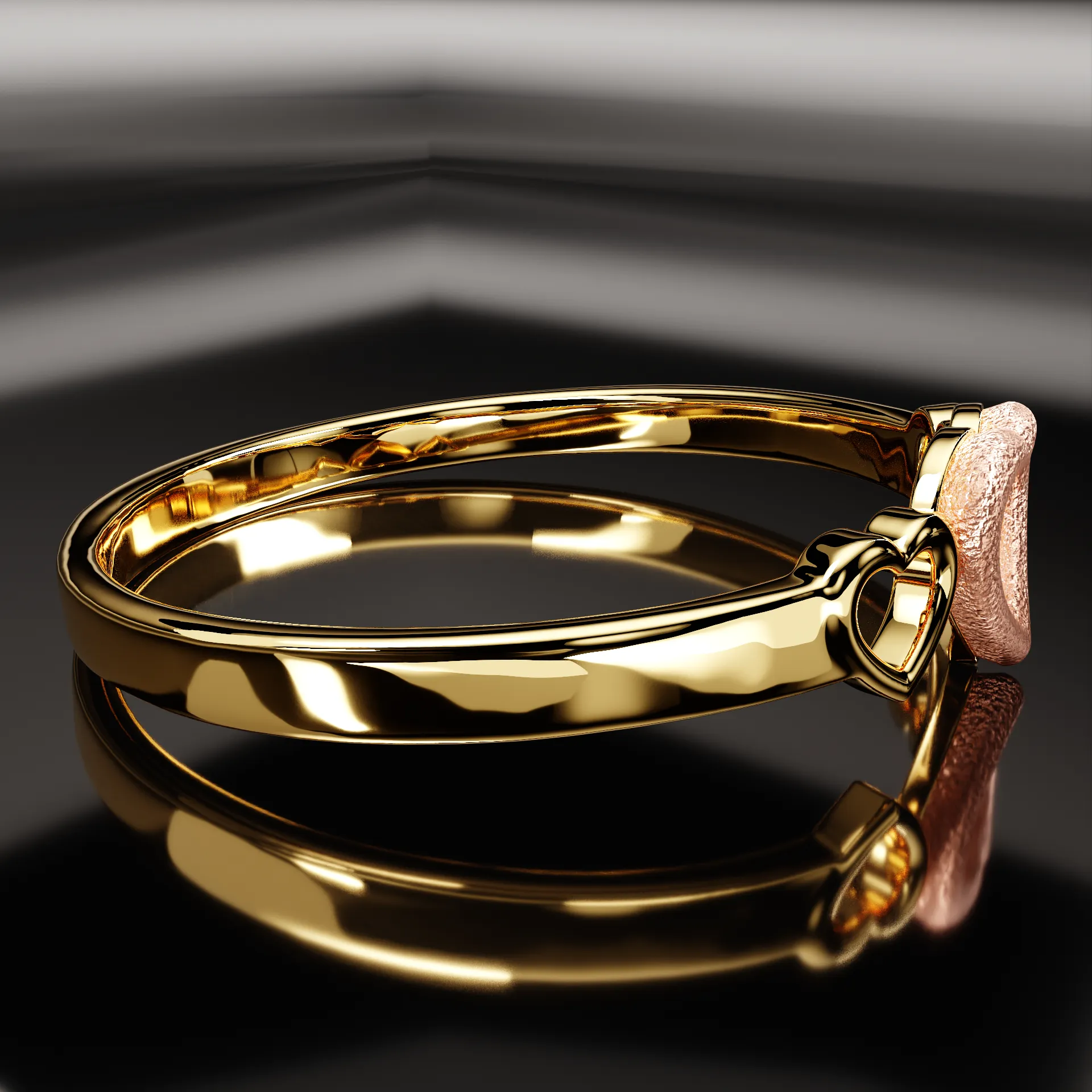 Ladies 14K Yellow and Rose Gold Triple Heart Ring
