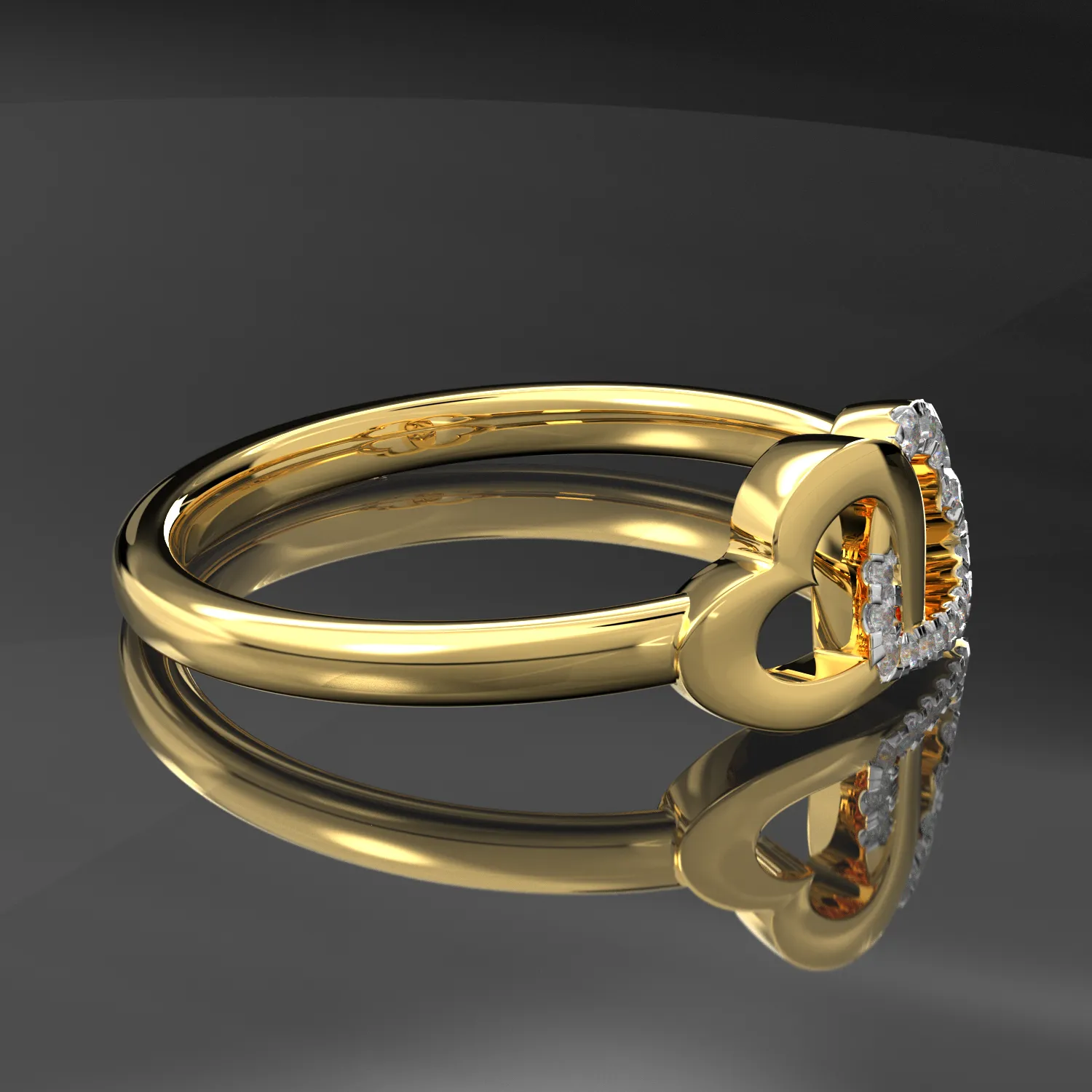 Ladies 14K Yellow Gold Double Dual Heart Diamond Ring