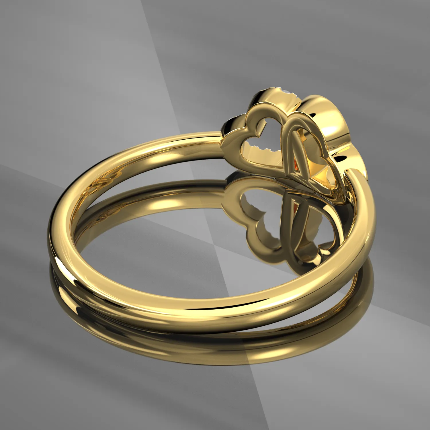 Ladies 14K Yellow Gold Double Dual Heart Diamond Ring