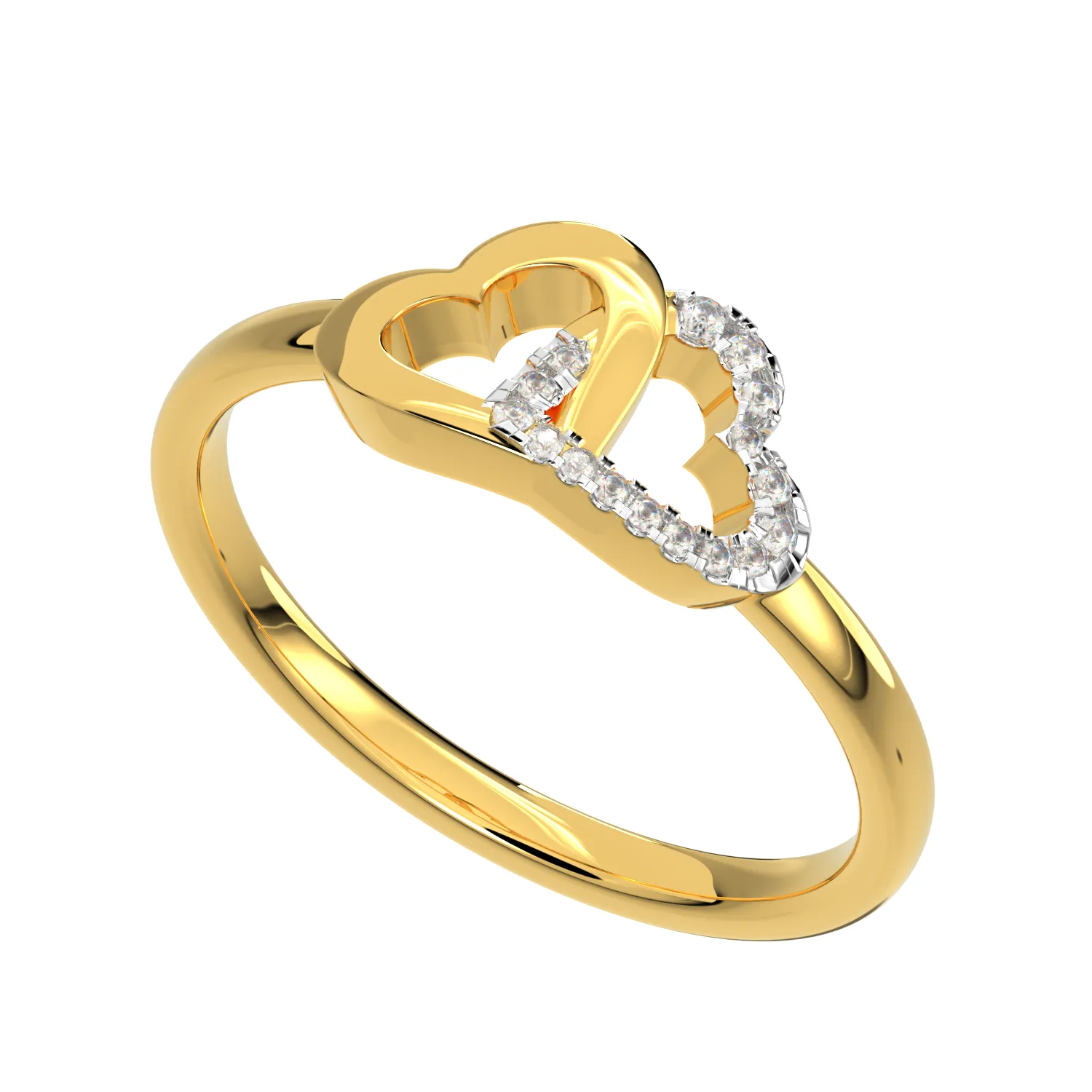 Ladies 14K Yellow Gold Double Dual Heart Diamond Ring