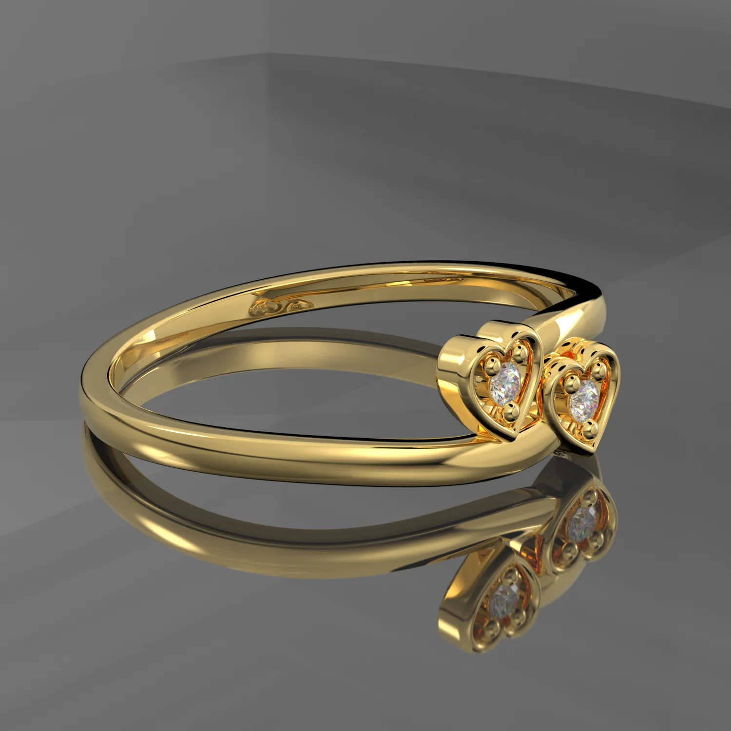 Ladies 14K Yellow Gold Double Heart Diamond Ring